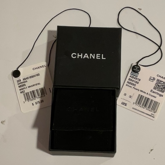 Chanel 2020B Silver Pearly White & Crystal Earrings
